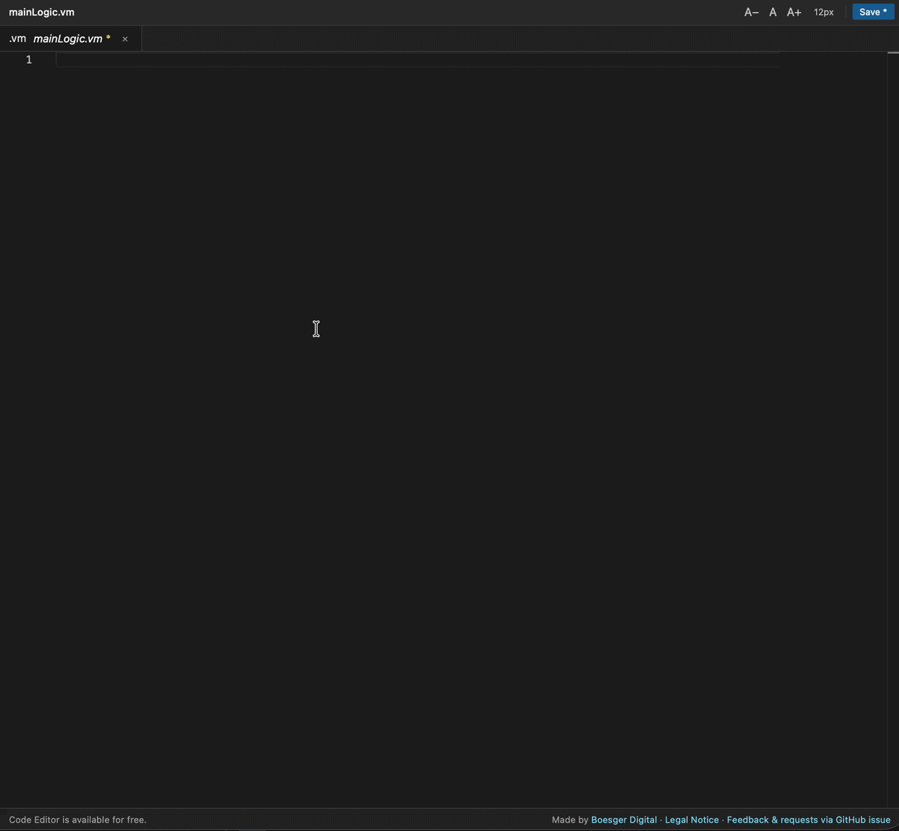 Polarion Code Editor in action — editing a Velocity macro with Monaco syntax highlighting