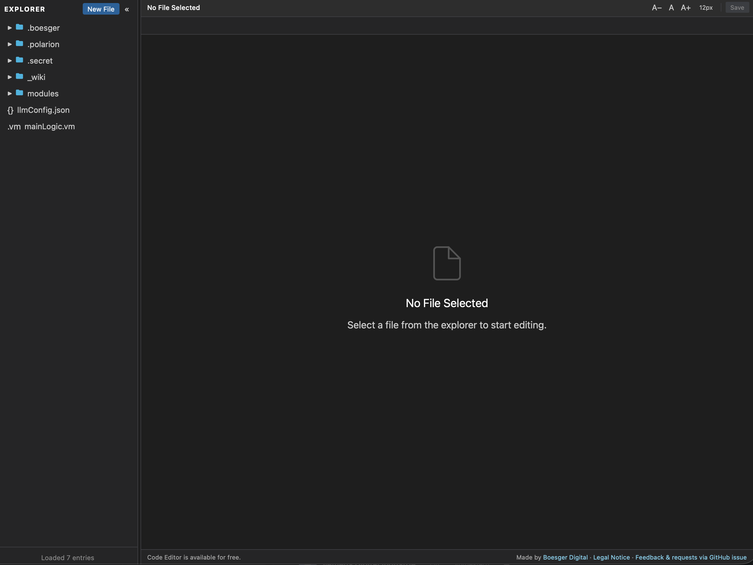 Polarion sidebar showing the Code Editor navigation entry